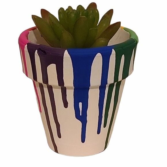 Terracotta Rainbow Drip Flower Pot - Picture 2 of 3